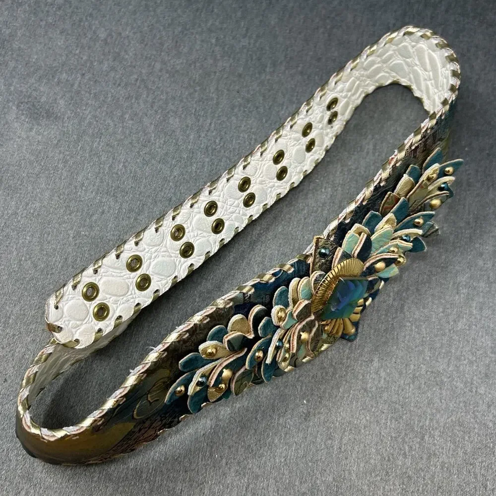 OOAK Handmade Belt Statement Sculptural Wearable Art Nouveau Fits Waists 25"-33" - Picture 2 of 12